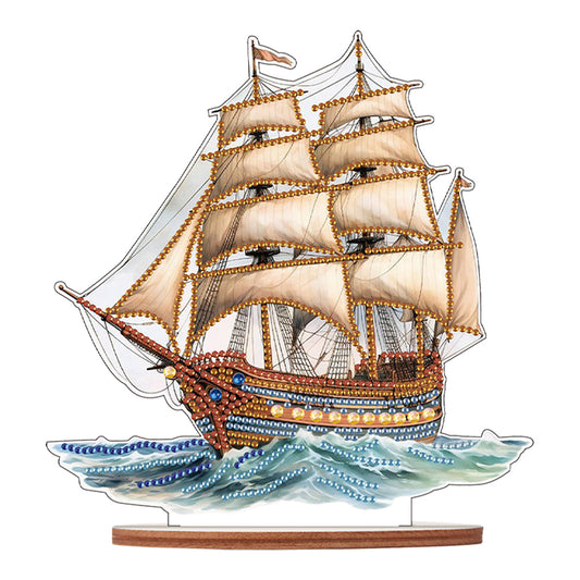 Wooden Sailboat Diamonds Painting Desktop Decor for Table Office Home Decor (#1)