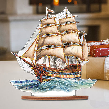 Wooden Sailboat Diamonds Painting Desktop Decor for Table Office Home Decor (#1)