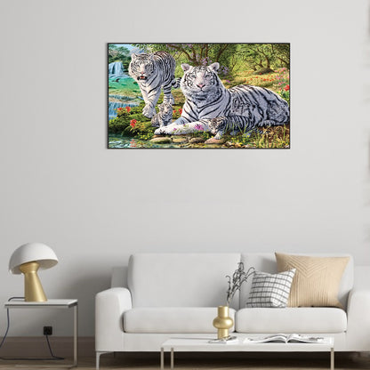 Park White Tiger - Full Round AB Drill Diamond Painting 70*40CM