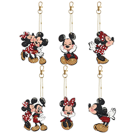 6PCS Mickey Mouse Double Sided Special Shape Diamond Art Keyring for Beginners