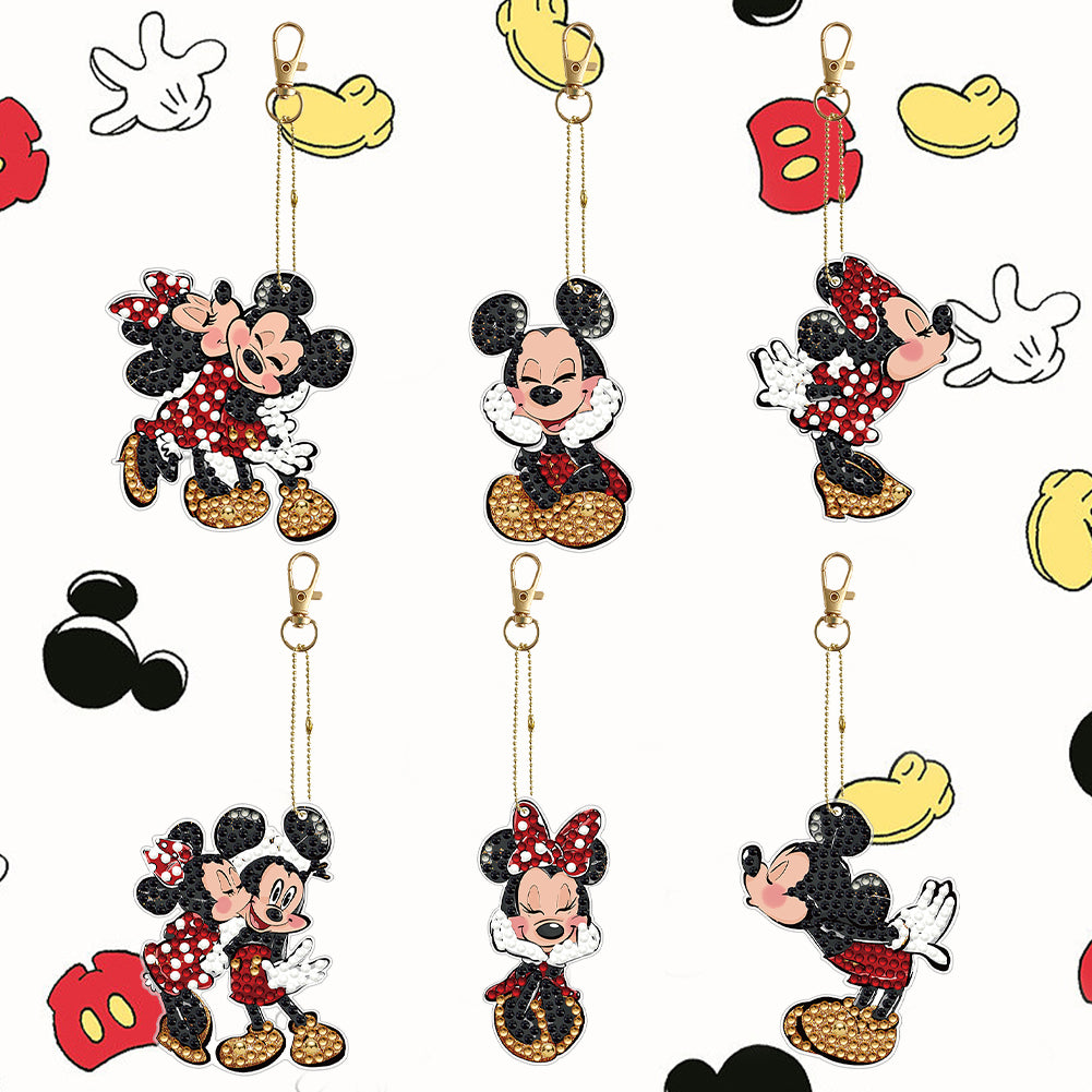 6PCS Mickey Mouse Double Sided Special Shape Diamond Art Keyring for Beginners