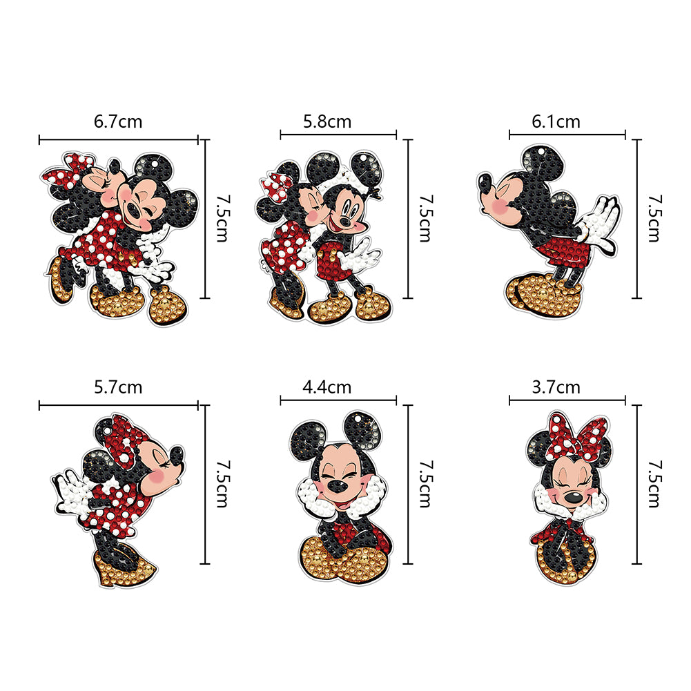 6PCS Mickey Mouse Double Sided Special Shape Diamond Art Keyring for Beginners