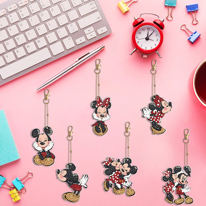 6PCS Mickey Mouse Double Sided Special Shape Diamond Art Keyring for Beginners