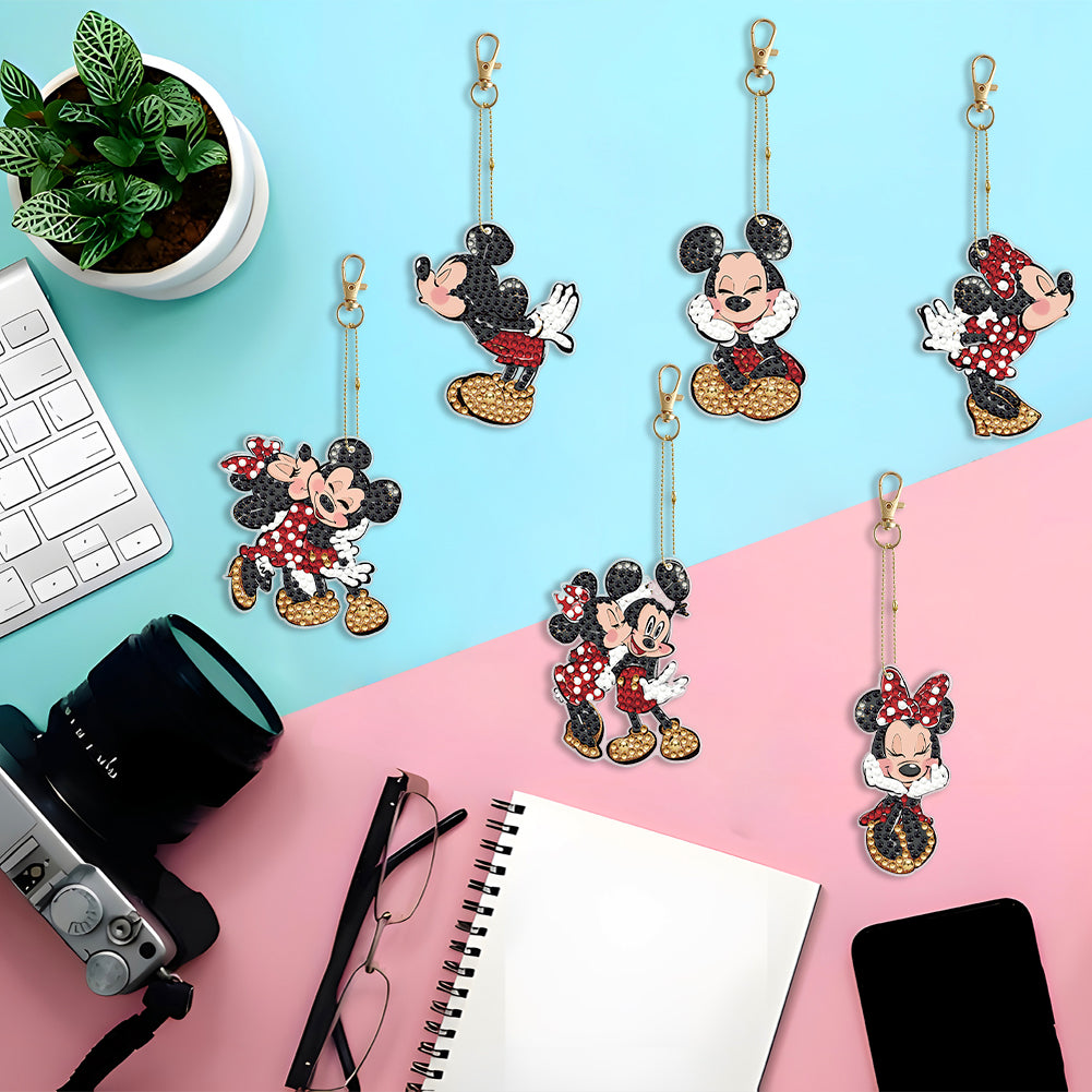 6PCS Mickey Mouse Double Sided Special Shape Diamond Art Keyring for Beginners