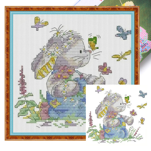 Rabbit And Butterfly 2 - 14CT Stamped Cross Stitch 18*19CM