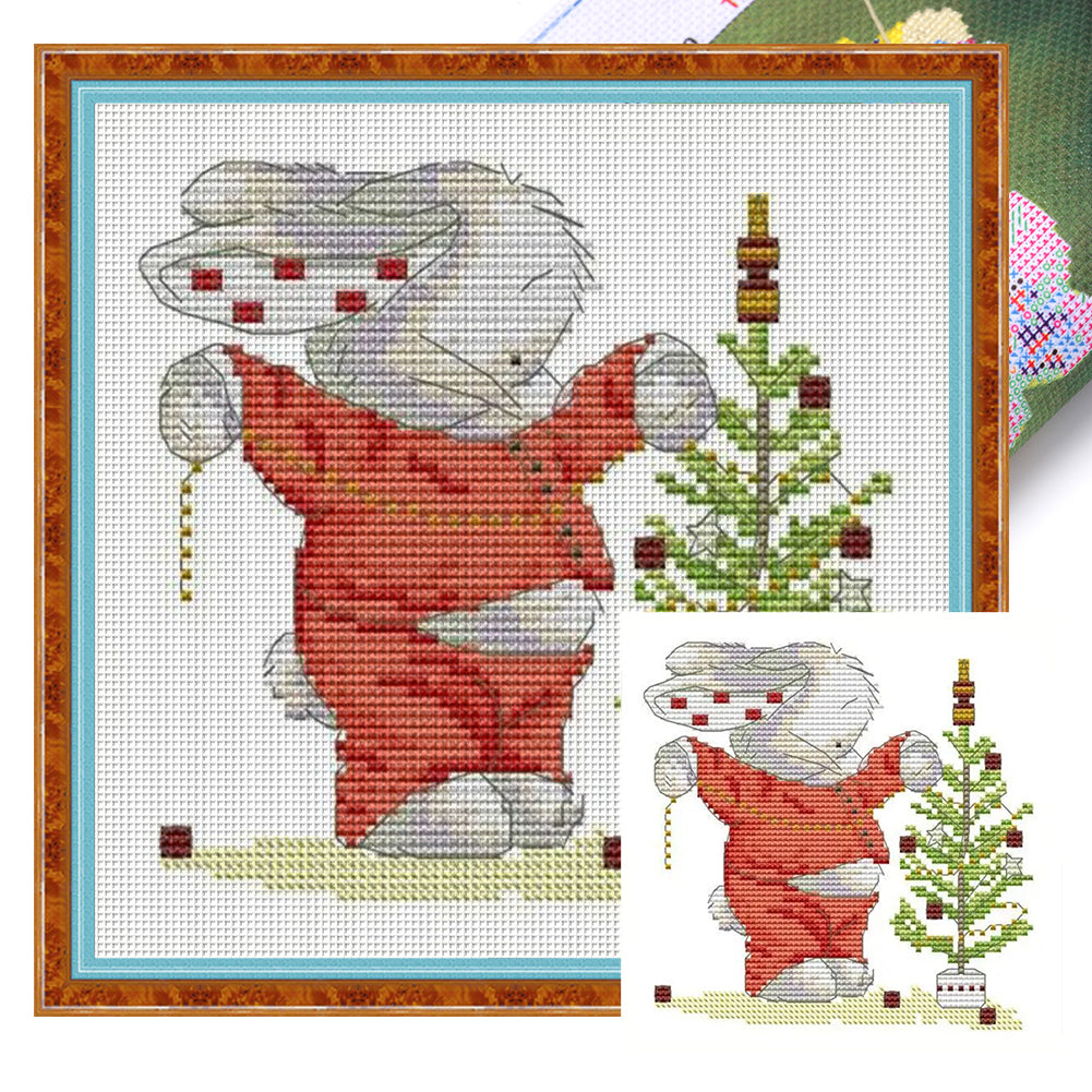 Rabbit And Christmas Tree - 14CT Stamped Cross Stitch 20*20CM