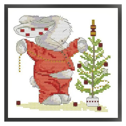 Rabbit And Christmas Tree - 14CT Stamped Cross Stitch 20*20CM