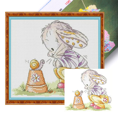 Rabbit And Snail - 14CT Stamped Cross Stitch 28*22CM