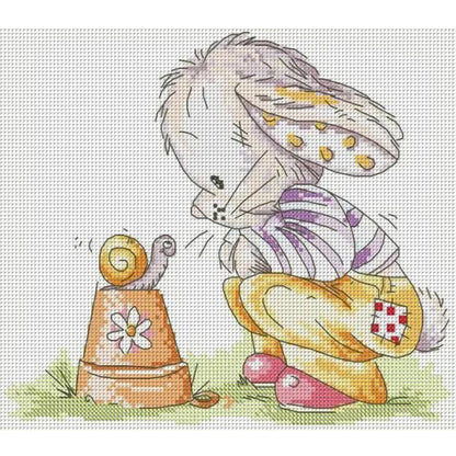 Rabbit And Snail - 14CT Stamped Cross Stitch 28*22CM