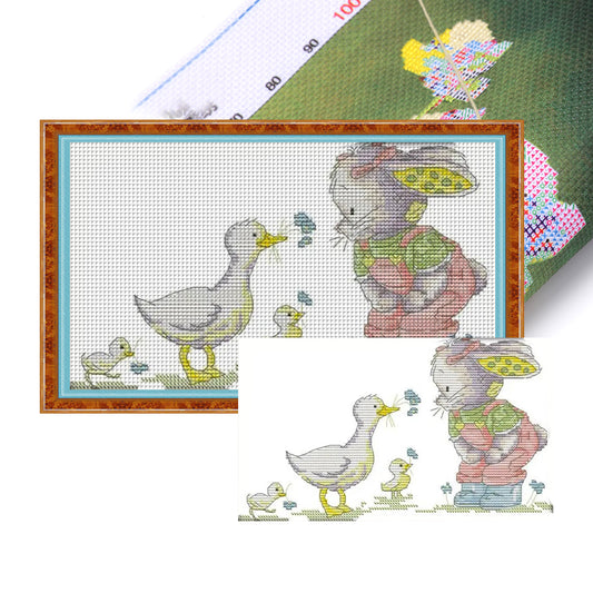 Patch Rabbit And Duck - 14CT Stamped Cross Stitch 30*17CM