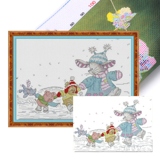 Patch Bunny Skating - 14CT Stamped Cross Stitch 37*28CM