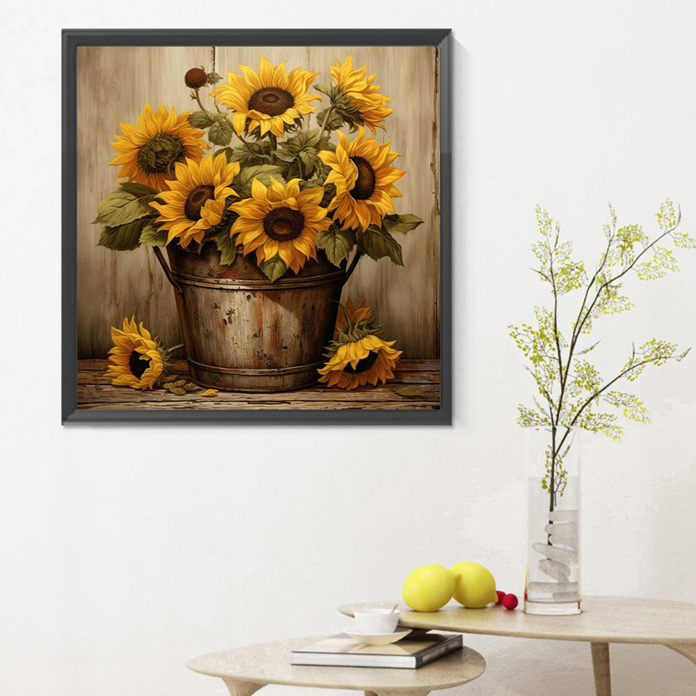 Iron Bucket Sunflower - Full Round Drill Diamond Painting 30*30CM