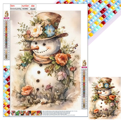 Flowers Snowman - Full Square Drill Diamond Painting 30*40CM