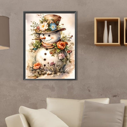 Flowers Snowman - Full Square Drill Diamond Painting 30*40CM