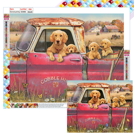 Puppy In Car - Full Square Drill Diamond Painting 50*40CM