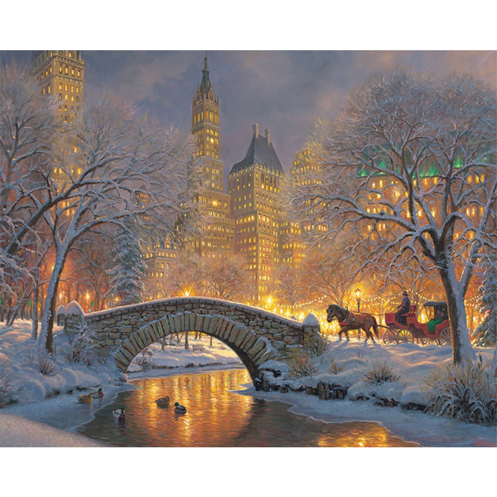 City Winter Scene - Full Square Drill Diamond Painting 50*40CM