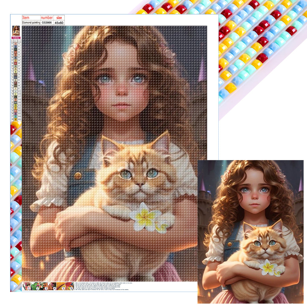 Girl Holding Kitten - Full Square Drill Diamond Painting 45*60CM