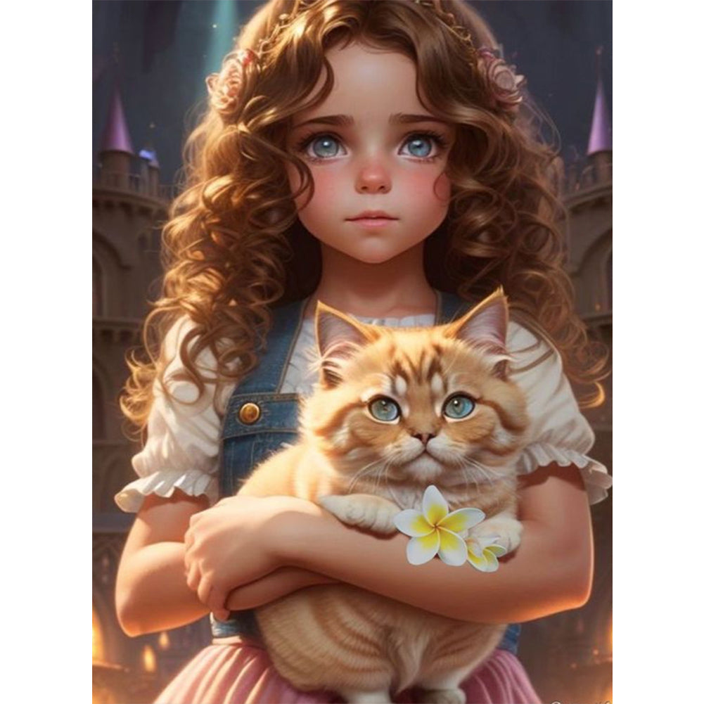 Girl Holding Kitten - Full Square Drill Diamond Painting 45*60CM