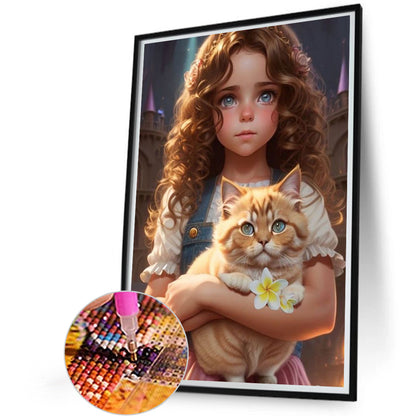 Girl Holding Kitten - Full Square Drill Diamond Painting 45*60CM