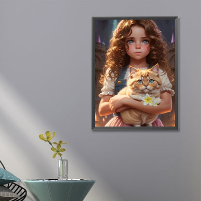 Girl Holding Kitten - Full Square Drill Diamond Painting 45*60CM