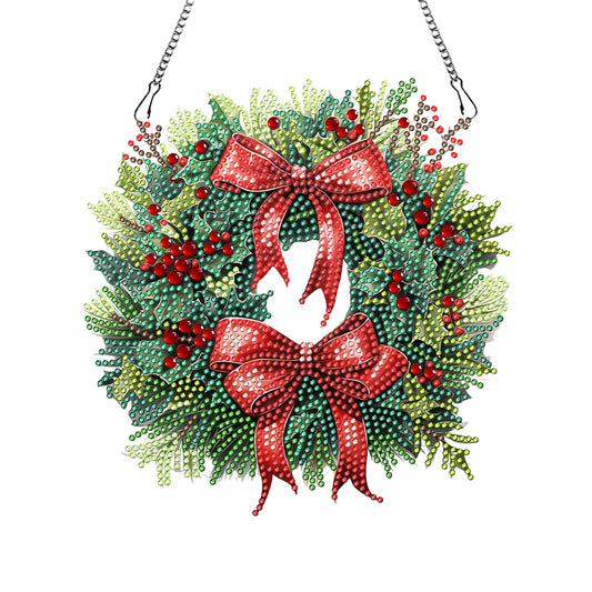 Acrylic Christmas Wreath Single-Sided Diamond Painting Hanging Pendant (#3)