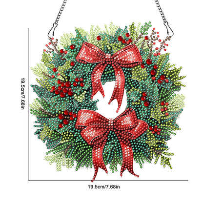 Acrylic Christmas Wreath Single-Sided Diamond Painting Hanging Pendant (#3)