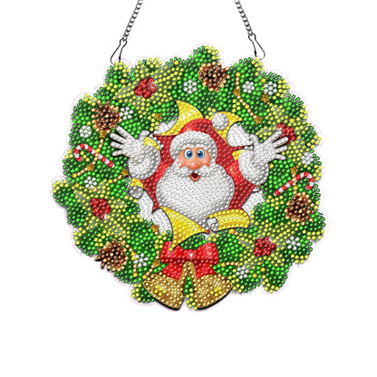 Acrylic Christmas Wreath Single-Sided Diamond Painting Hanging Pendant (#4)