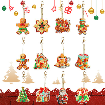 12PCS Double Sided Diamond Painting Keychain for Xmas Decor (Christmas Gadgets)