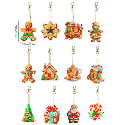 12PCS Double Sided Diamond Painting Keychain for Xmas Decor (Christmas Gadgets)