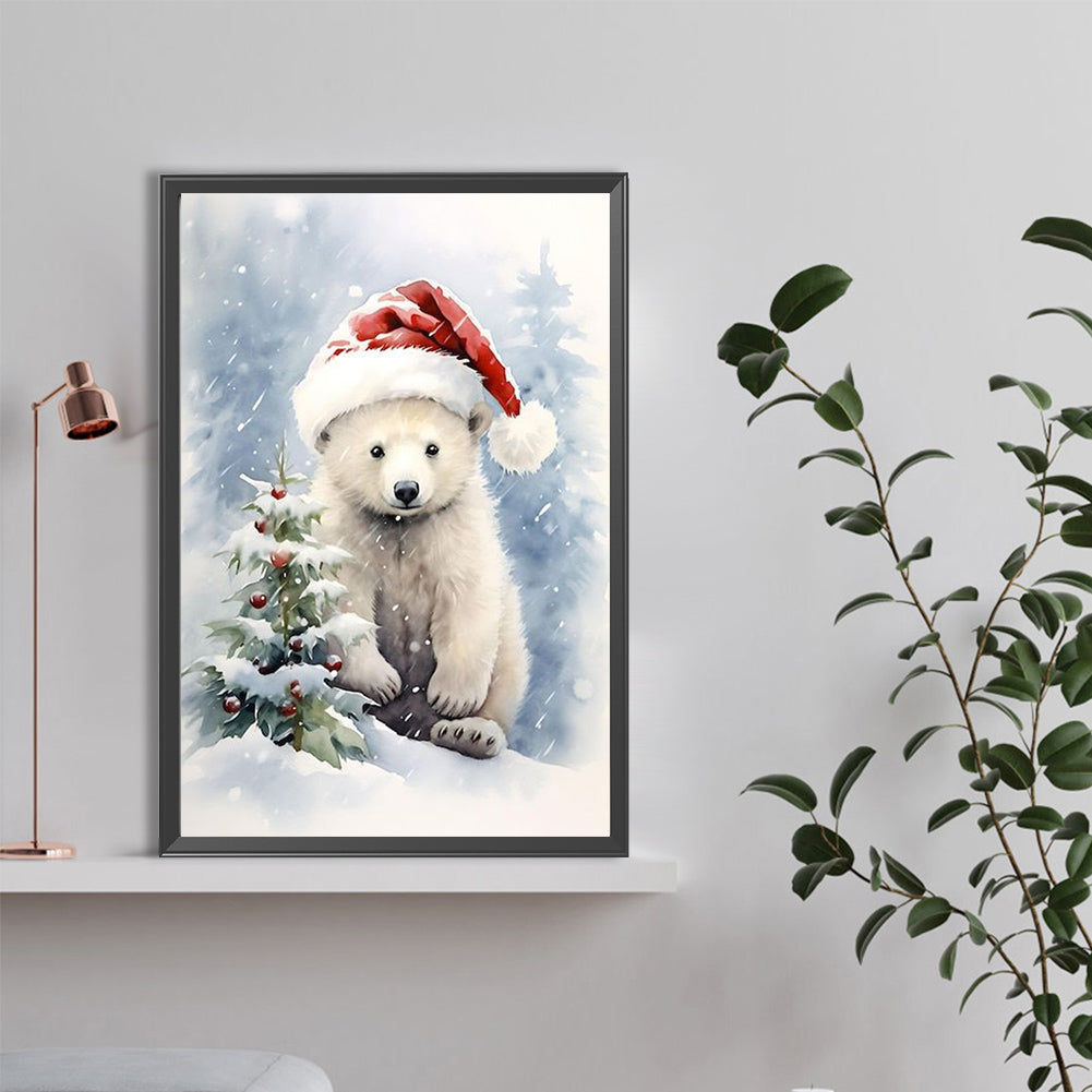 Christmas White Bear - Full Round Drill Diamond Painting 40*60CM