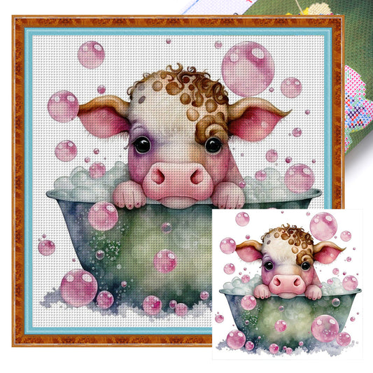 Cow Taking A Bath - 11CT Stamped Cross Stitch 40*40CM