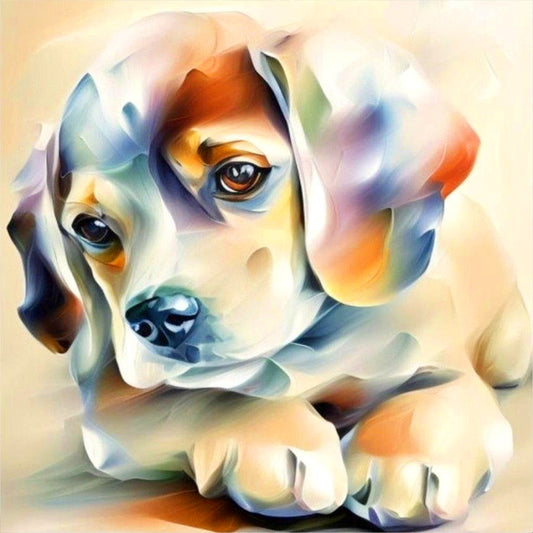 Tired Dog With Oil Paint Elements - Full Round Drill Diamond Painting 30*30CM