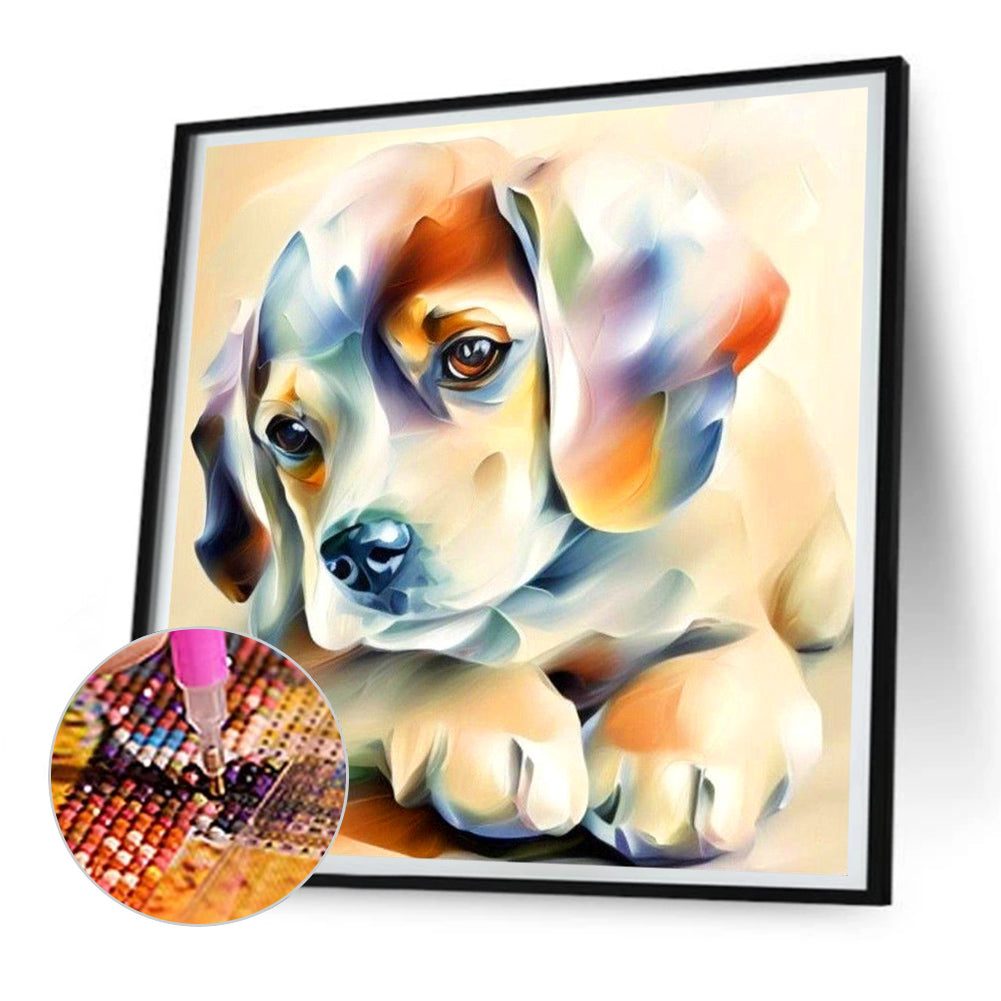Tired Dog With Oil Paint Elements - Full Round Drill Diamond Painting 30*30CM