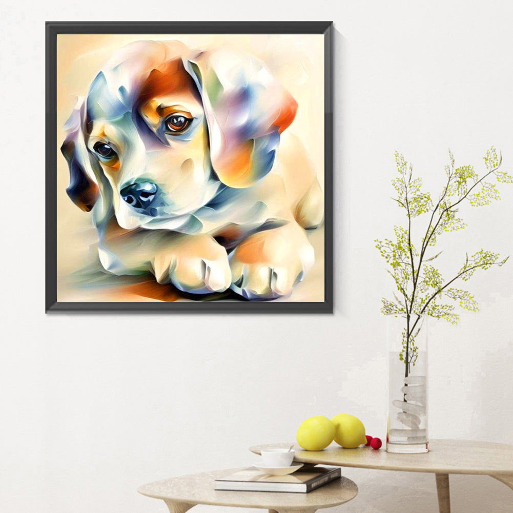 Tired Dog With Oil Paint Elements - Full Round Drill Diamond Painting 30*30CM