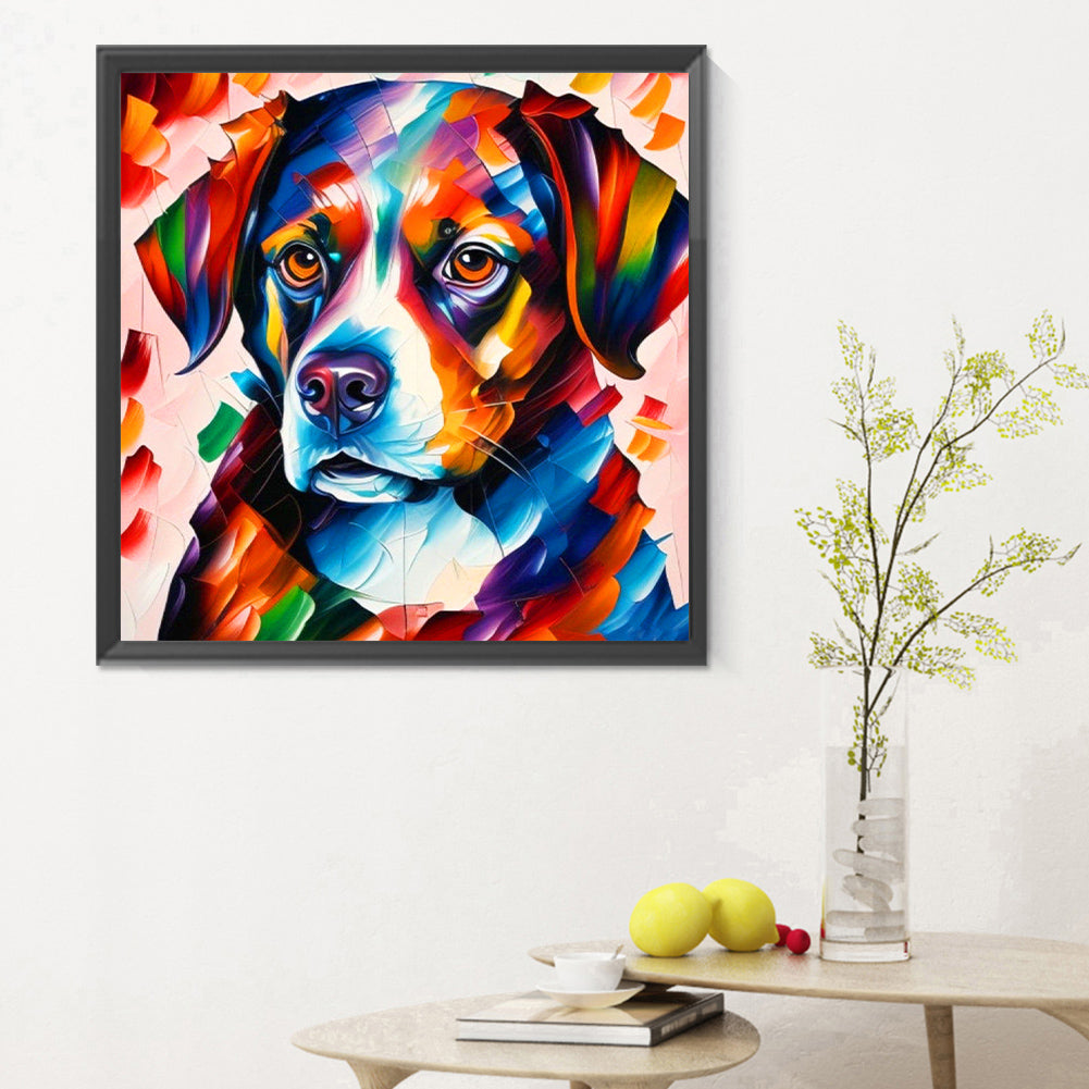 Serious Dog With Oil Paint Elements - Full Round Drill Diamond Painting 30*30CM