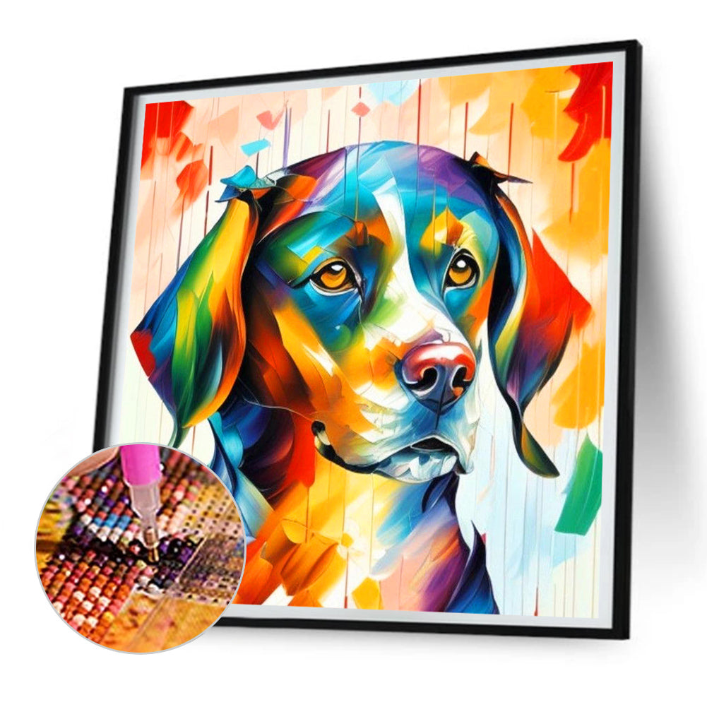 Cute Dog With Oil Paint Elements - Full Round Drill Diamond Painting 30*30CM