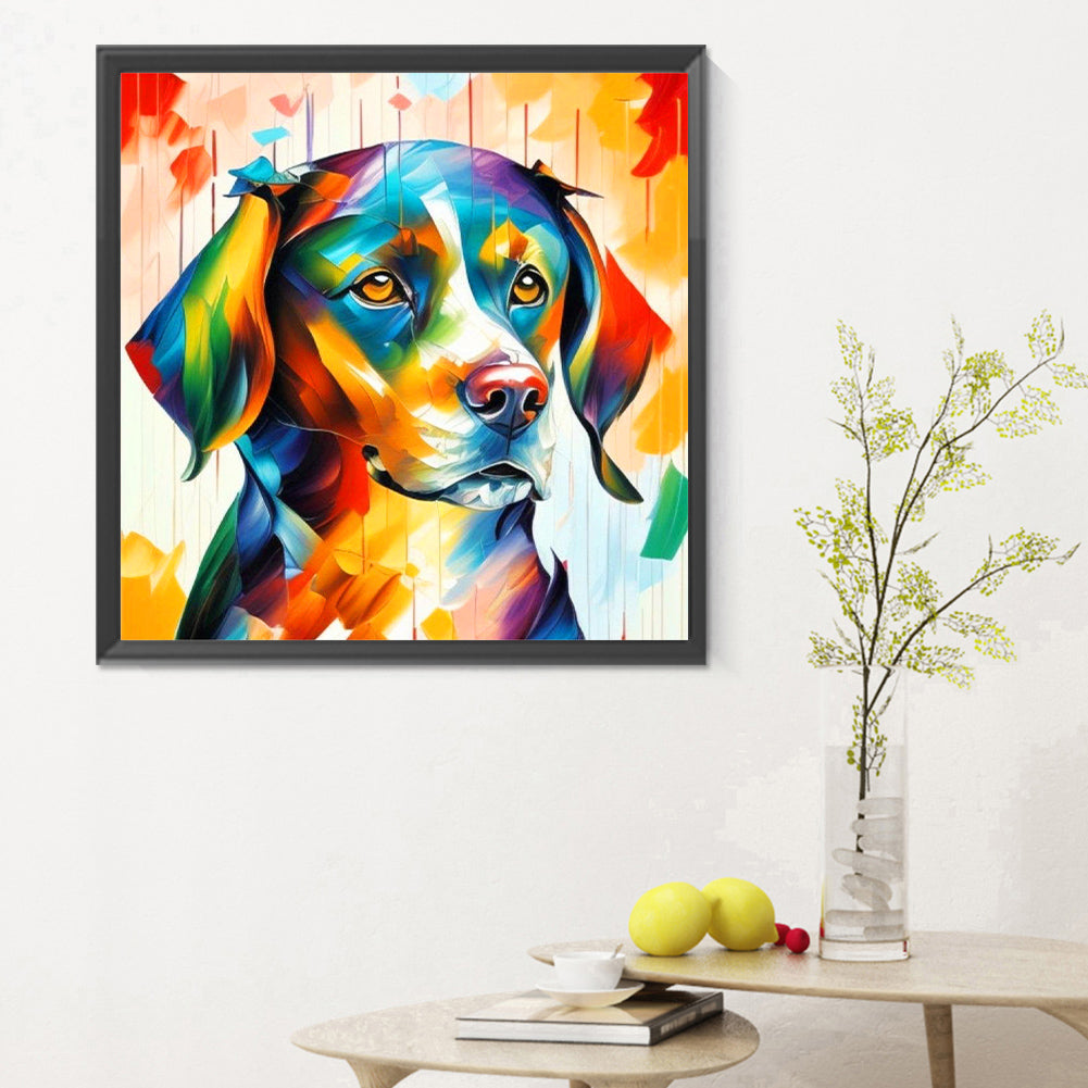 Cute Dog With Oil Paint Elements - Full Round Drill Diamond Painting 30*30CM