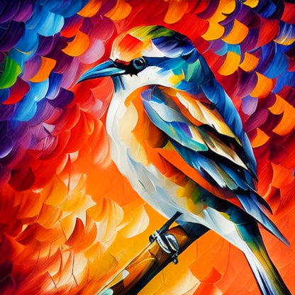 Sparrow On Branch With Oil Paint Elements - Full Round Drill Diamond Painting 30*30CM