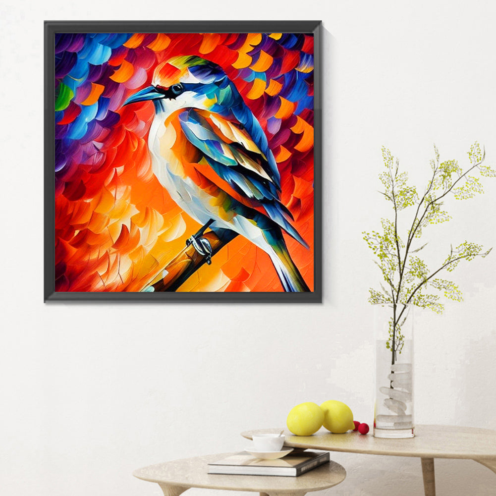 Sparrow On Branch With Oil Paint Elements - Full Round Drill Diamond Painting 30*30CM