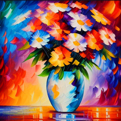 Blooming Flower With Oil Paint Elements - Full Round Drill Diamond Painting 30*30CM