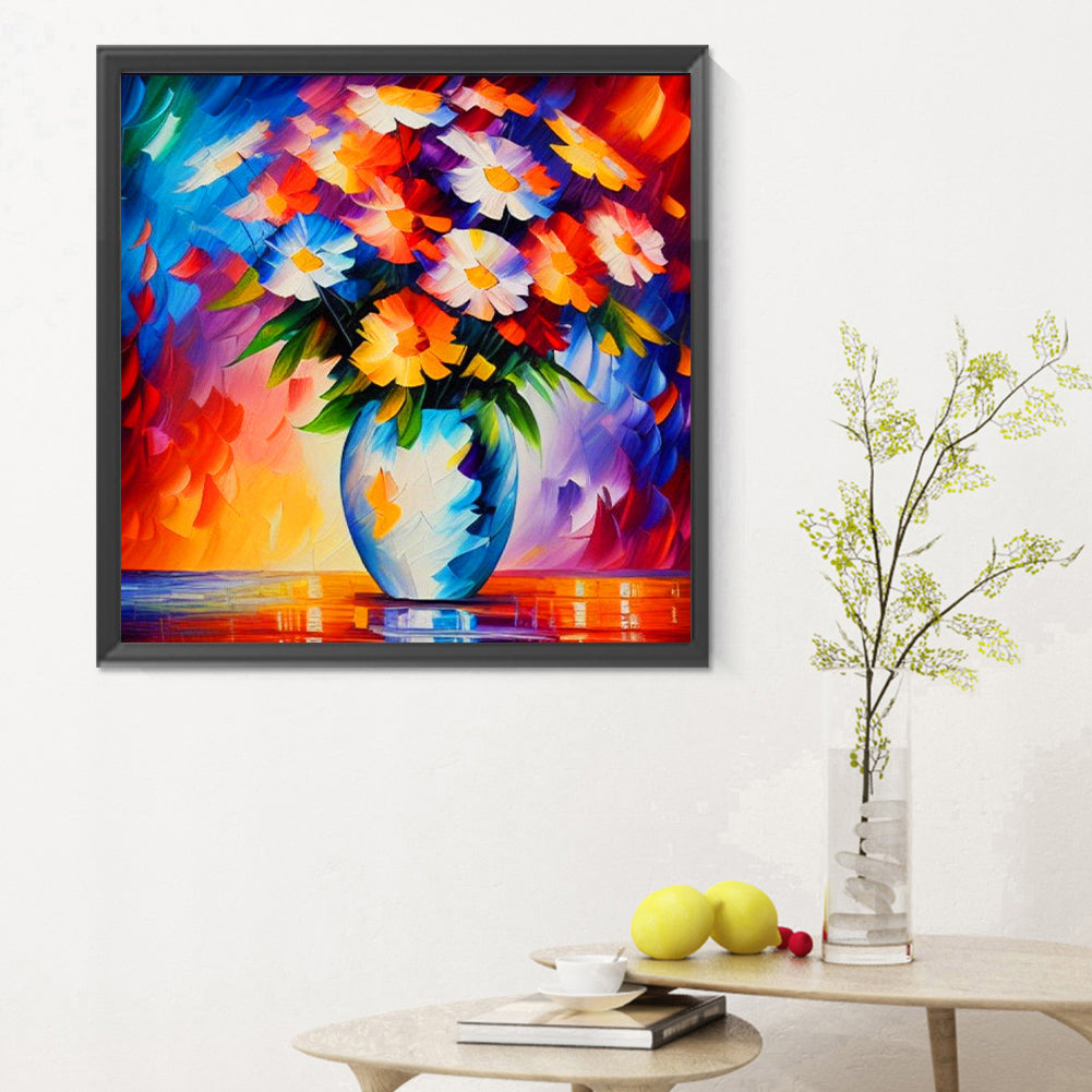 Blooming Flower With Oil Paint Elements - Full Round Drill Diamond Painting 30*30CM