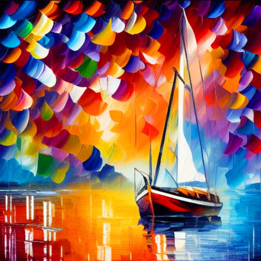 Oil Paint Element Sailing Boat - Full Round Drill Diamond Painting 30*30CM
