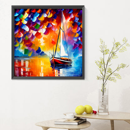 Oil Paint Element Sailing Boat - Full Round Drill Diamond Painting 30*30CM