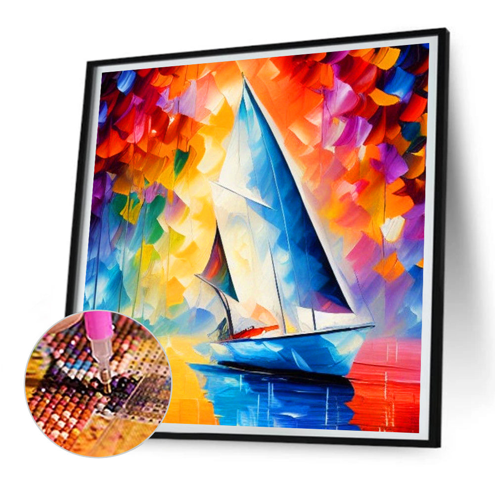 Sailing Ship With Oil Paint Elements - Full Round Drill Diamond Painting 30*30CM