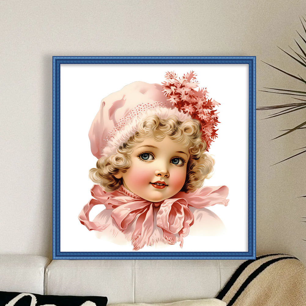 Pink Cute Doll - 11CT Stamped Cross Stitch 50*50CM