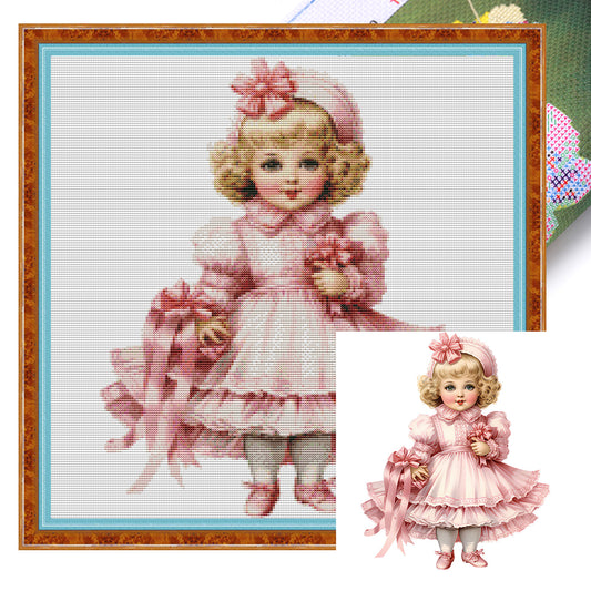 Pink Cute Doll - 11CT Stamped Cross Stitch 50*50CM