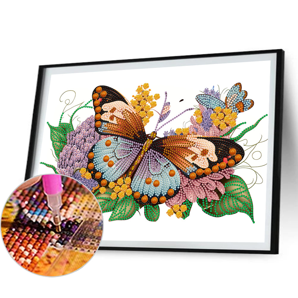 Flowers Butterflies - Special Shaped Drill Diamond Painting 40*30CM