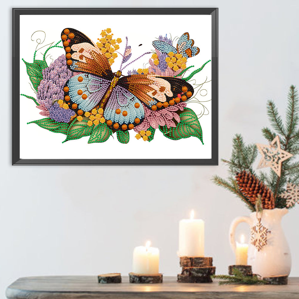 Flowers Butterflies - Special Shaped Drill Diamond Painting 40*30CM