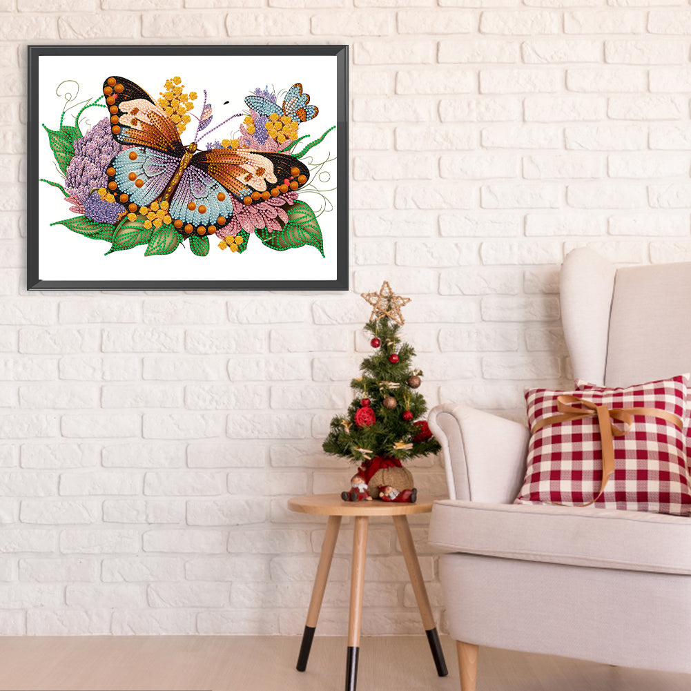 Flowers Butterflies - Special Shaped Drill Diamond Painting 40*30CM