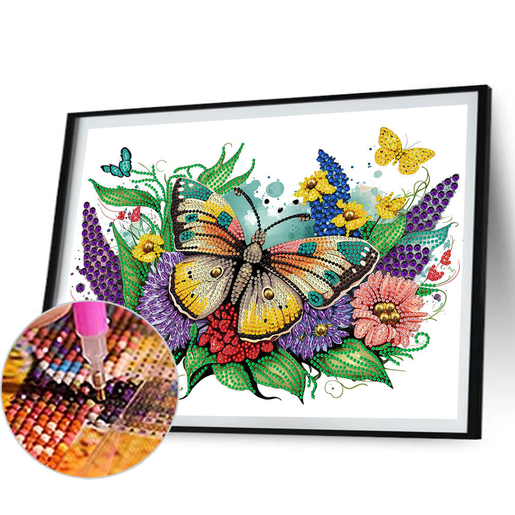 Flowers Butterflies - Special Shaped Drill Diamond Painting 40*30CM